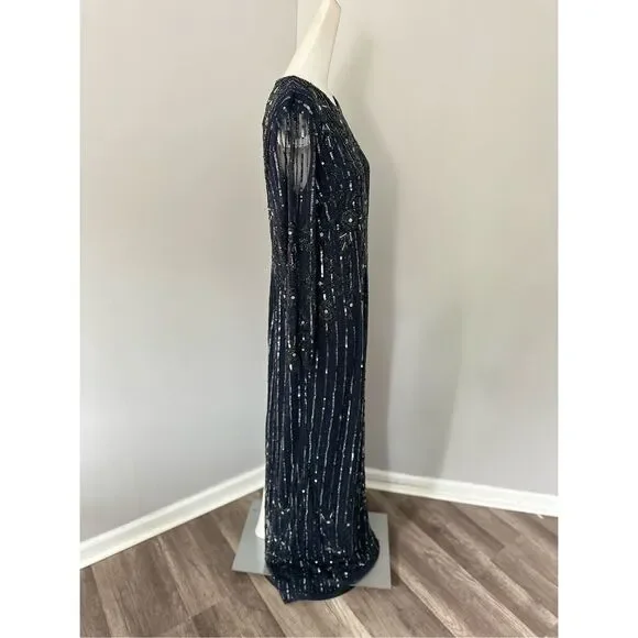 MAC DUGGAL EMBELLISHED HIGH NECK ILLUSION LONG SLEEVE GOWN